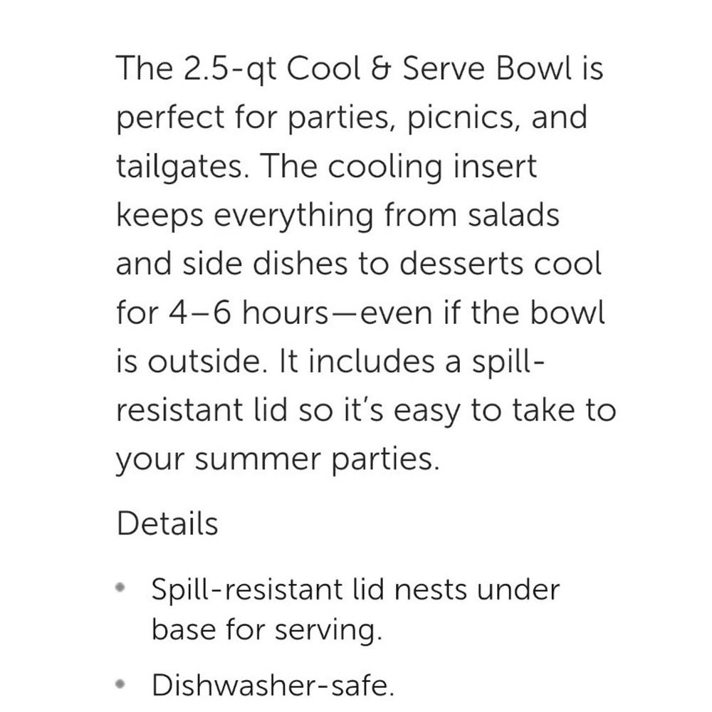 Pampered Chef 2.5-QT Cool &‎ Serve Bowl New - Picture 6 of 6
